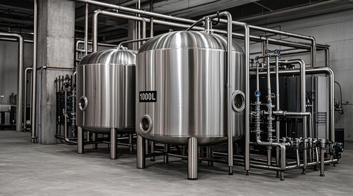 Пилотная установка для производства биогаза: большой металлический резервуар с подключенными к нему трубами и датчиками в помещении исследовательского центра.