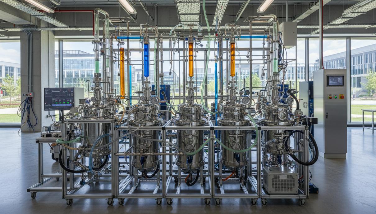 Лабораторная установка для синтеза авиационного топлива с реакторами из нержавеющей стали и трубками