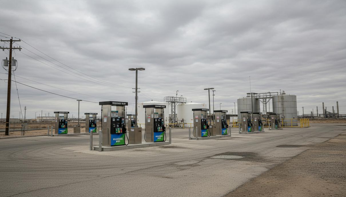 Топливные колонки с маркировкой биодизеля на американской заправочной станции для грузовых машин