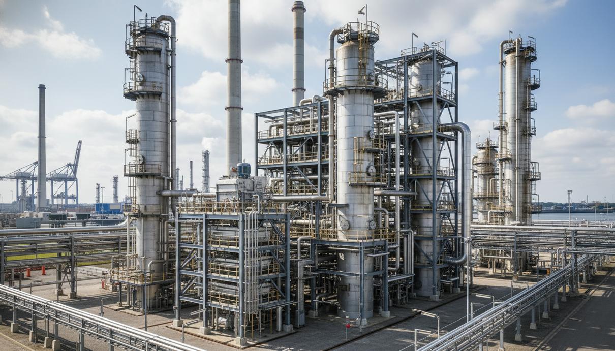 Промышленные установки и сложные системы металлических трубопроводов на нефтеперерабатывающем заводе